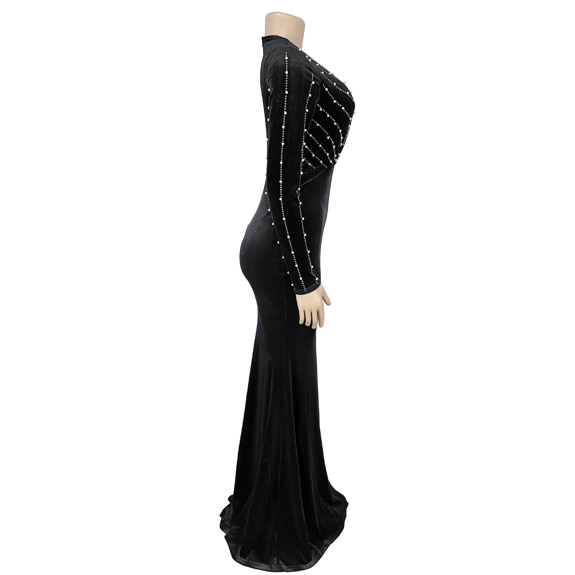 Women Sexy V Neck Beaded Slit Dress 6