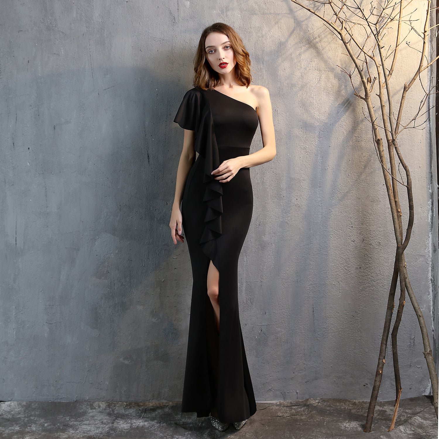 Women Formal Party One Shoulder Mermaid Maxi Evening Dress 5