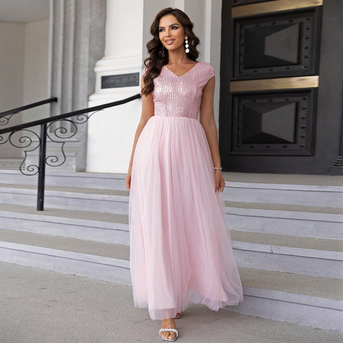 Fashionable And Sexy Women's Sequined Mesh Patchwork Formal Evening Dress 5