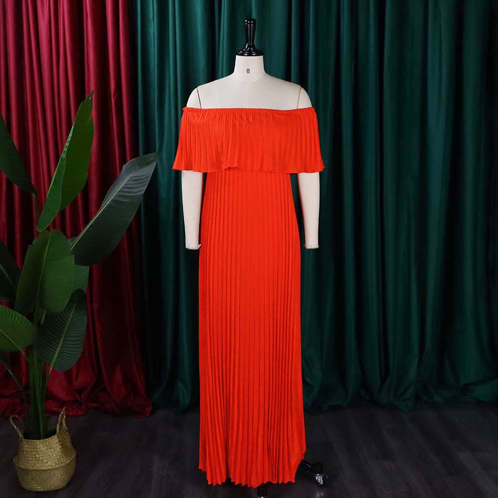 Women Sexy Off Shoulder Off Shoulder Pleated Maxi Dress 7