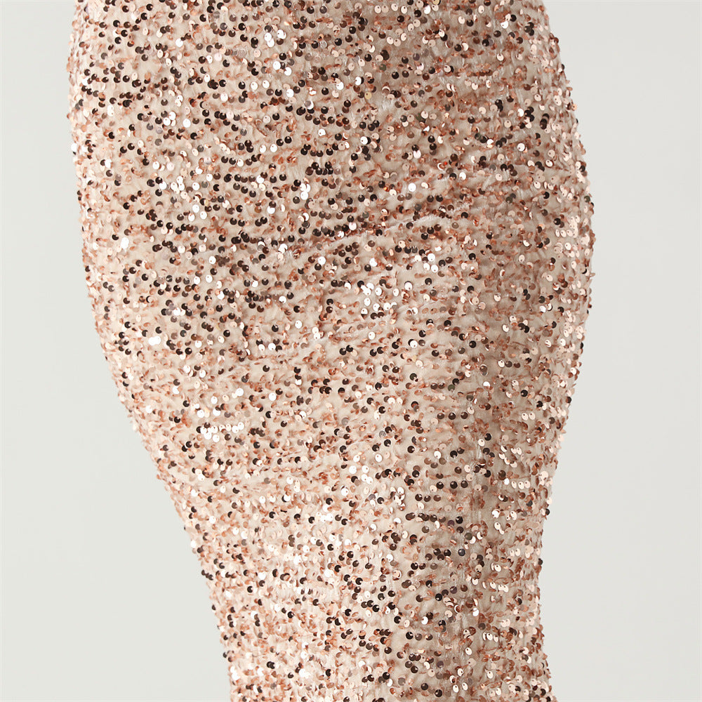 Women herringbone Lace-Up wrapped chest formal Formal Party sequined evening dress 19