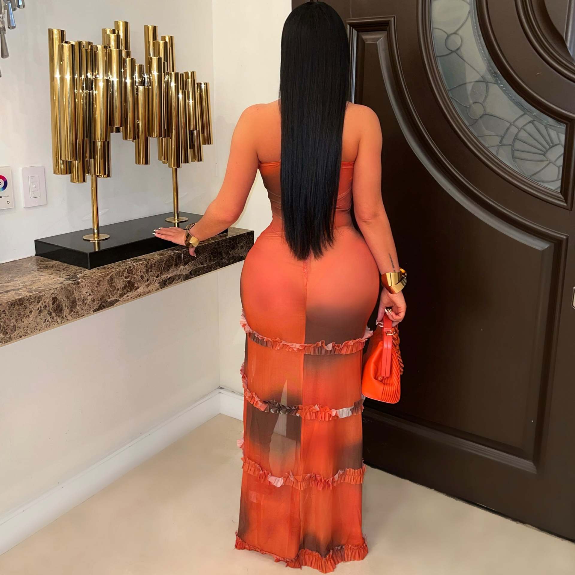 Women's Strap Hollow Lace Slit Dress 3