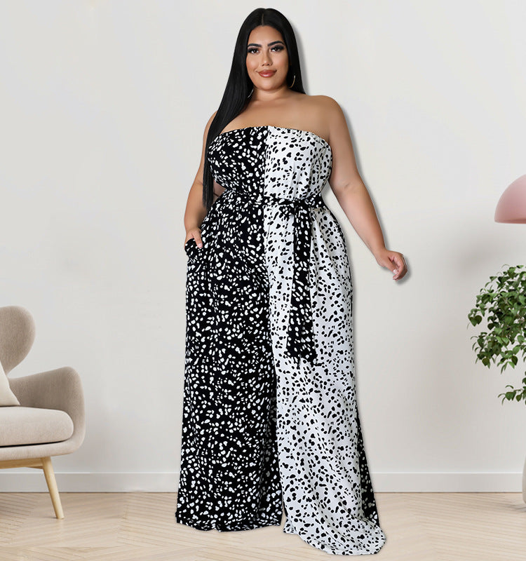 Plus Size Women Off-Shoulder Contrasting Strapless Jumpsuit 6