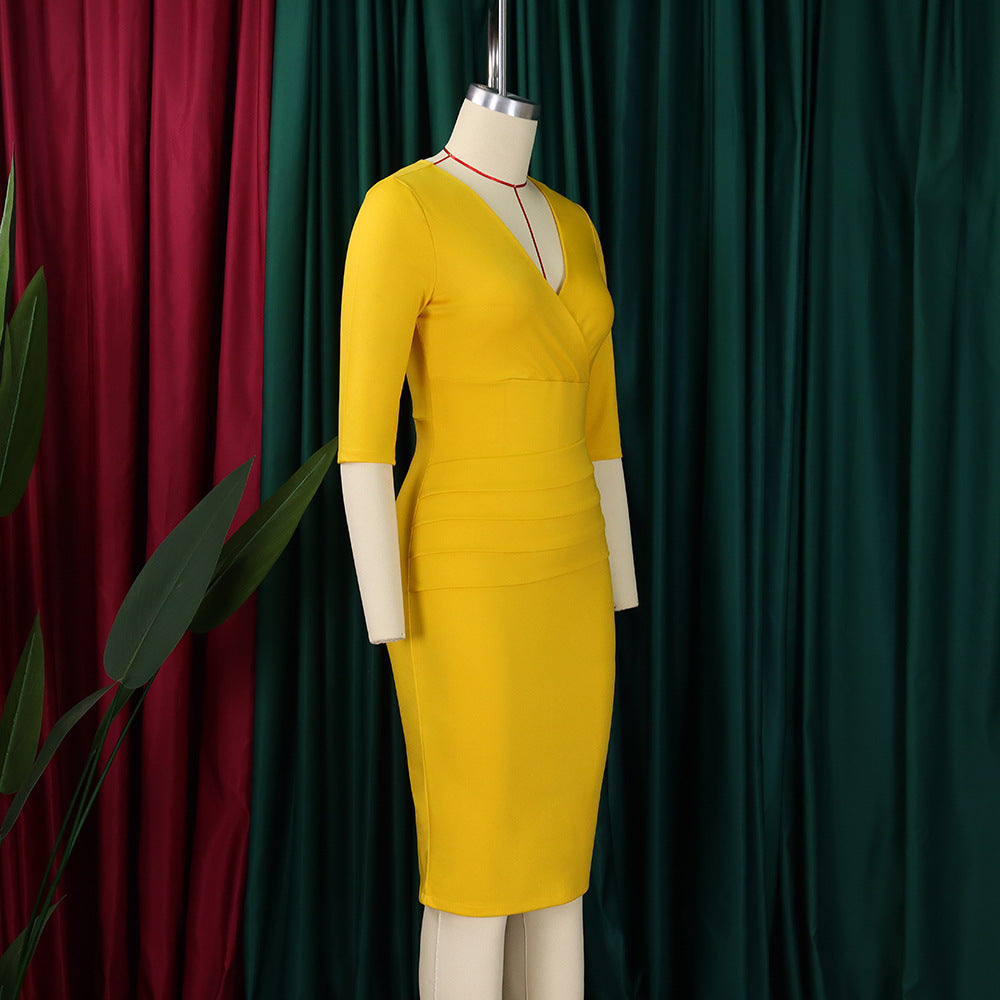 Women's V Neck Chic Bodycon OL Career Africa Plus Size Dress 27