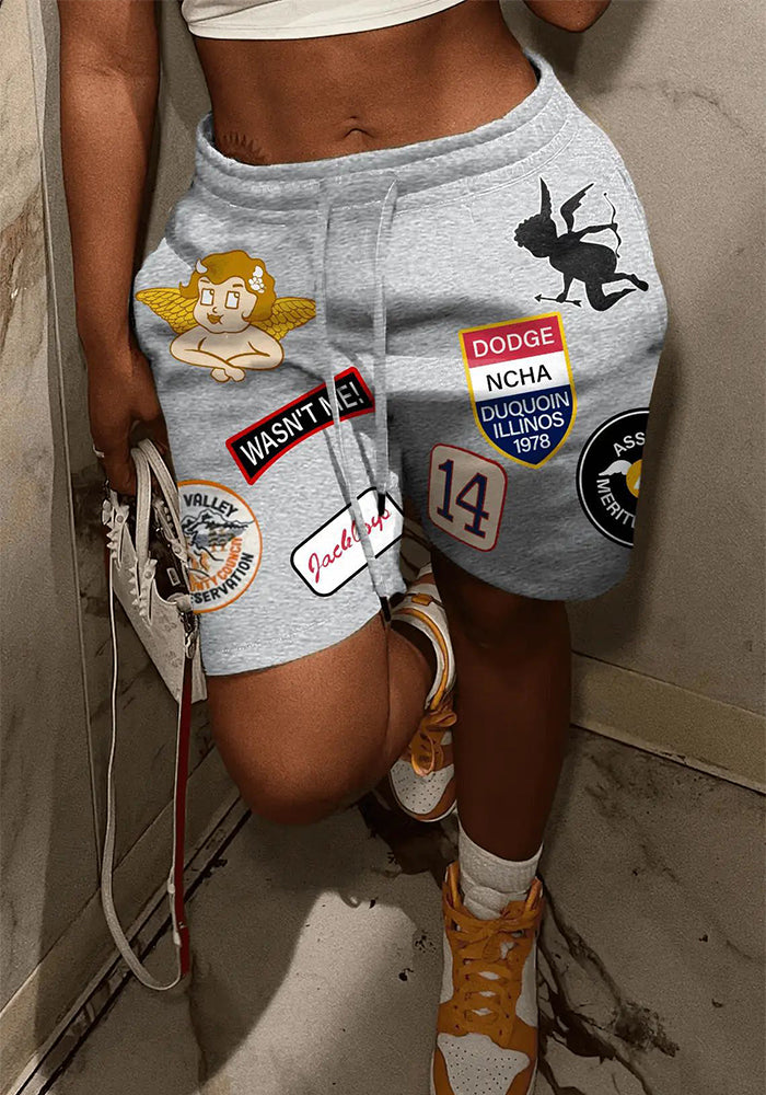 Womens Print Casual Sport Drawstring Shorts