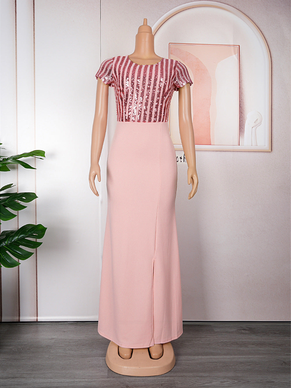 Plus Size African Dress Party Round Neck Solid Dress 14