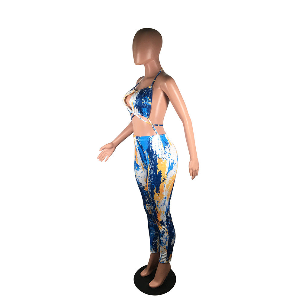 Women's Sexy Fashion Tie-Dye Tie-Up Two-Piece Trousers Set 15
