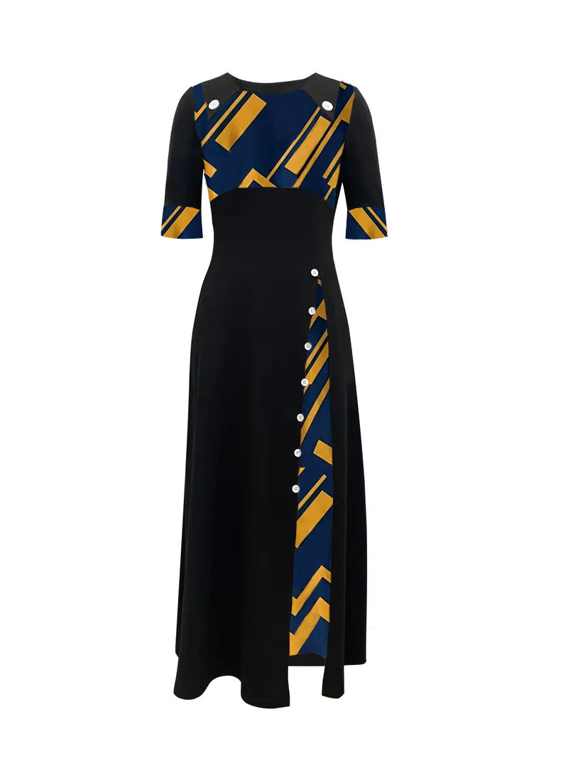 Plus Size Women's Summer Chic Contrast Slim Fit Short Sleeve Print Dress