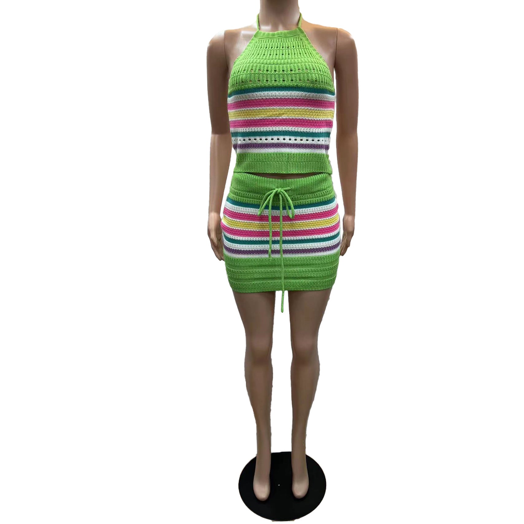 Women Backless Halter Neck Top and skirt two piece set 14