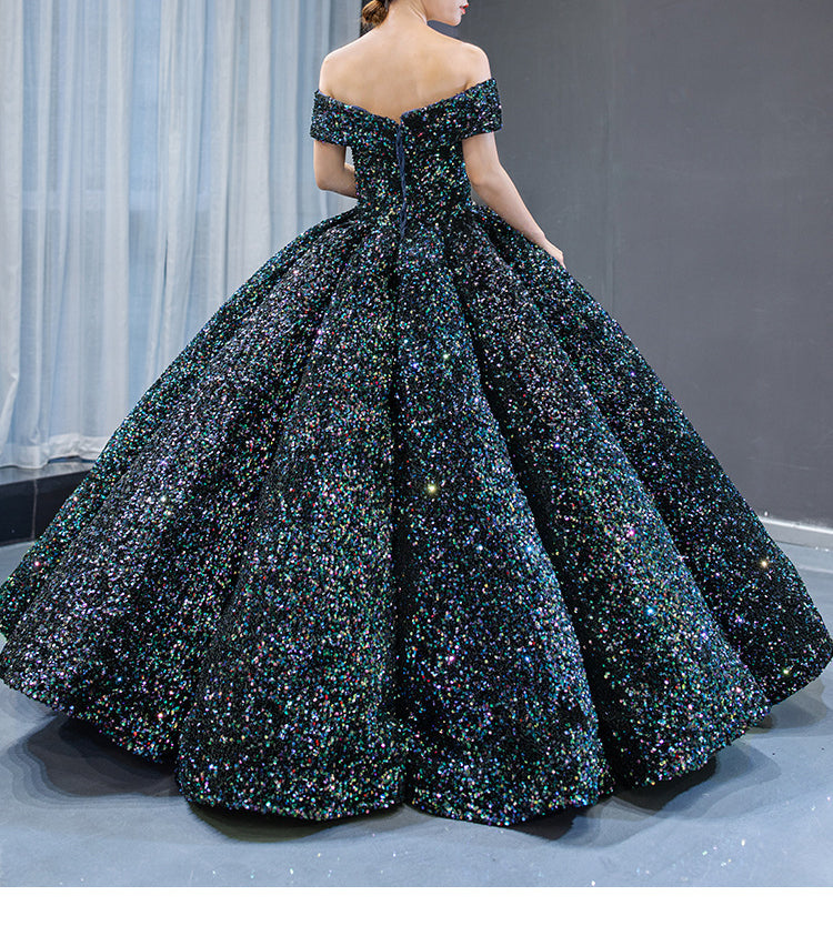 Bride Wedding Dress Women's Sequins Ball Gown Off Shoulder Puffy Evening Dress 37