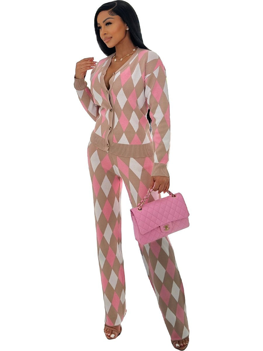 Autumn And Winter Women's Knitting Cardigan Sweater Pants Two-Piece Suit 7