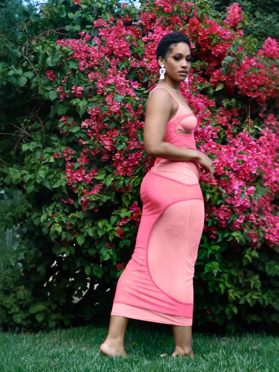 Fashion Sexy Patchwork Strap Long Dress Women's Clothing 3