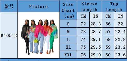 Women's Summer Lace-Up Printed Chiffon Shirt Bat Sleeves Top 24