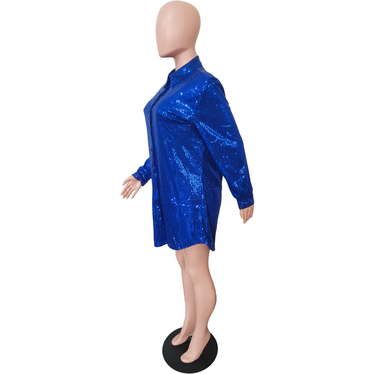 Women Solid Sequin Loose Shirt Dress 39