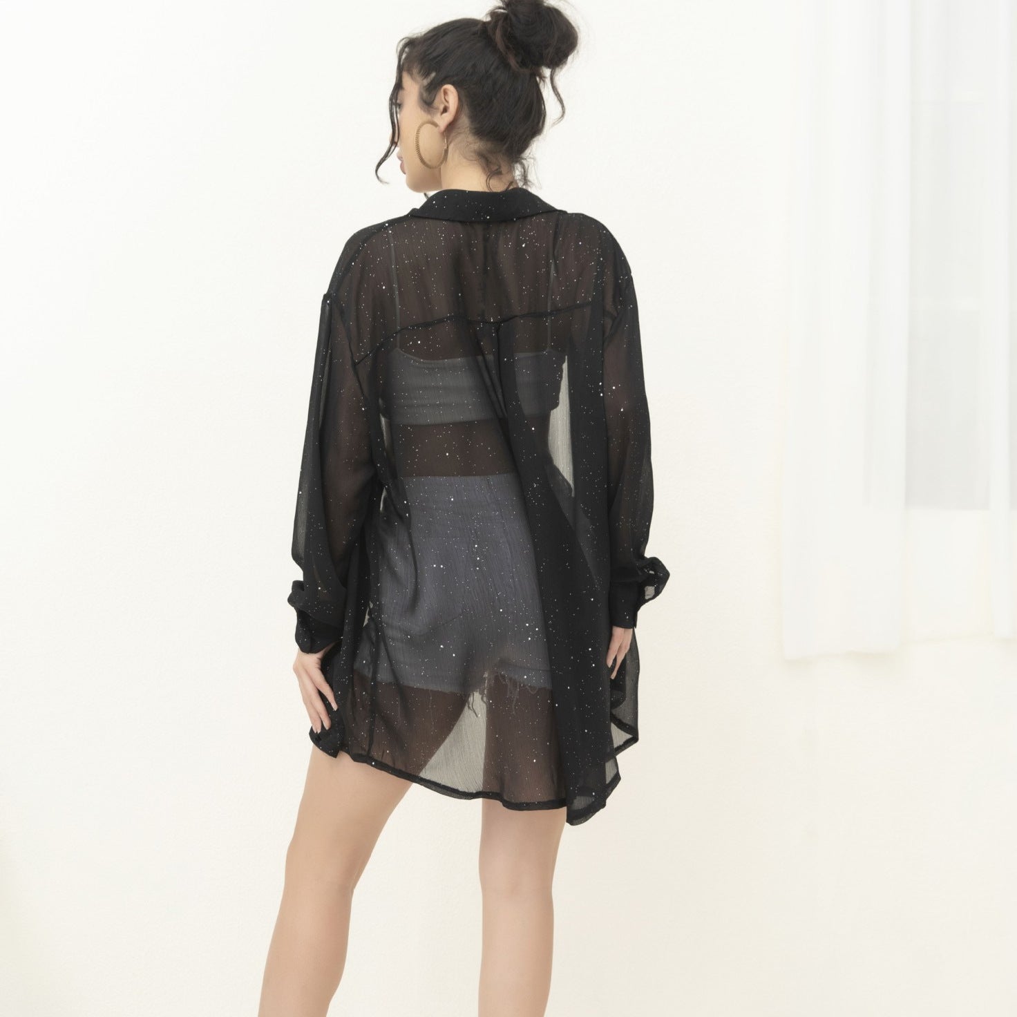 Women's Fashion Long Sleeve Turndown Collar Sequined Shirt Casual Blouse 8