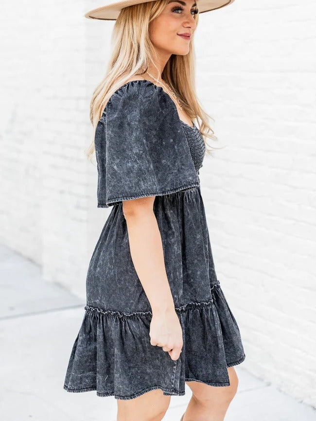 Spring Summer Short-Sleeved Loose Denim Dress 6