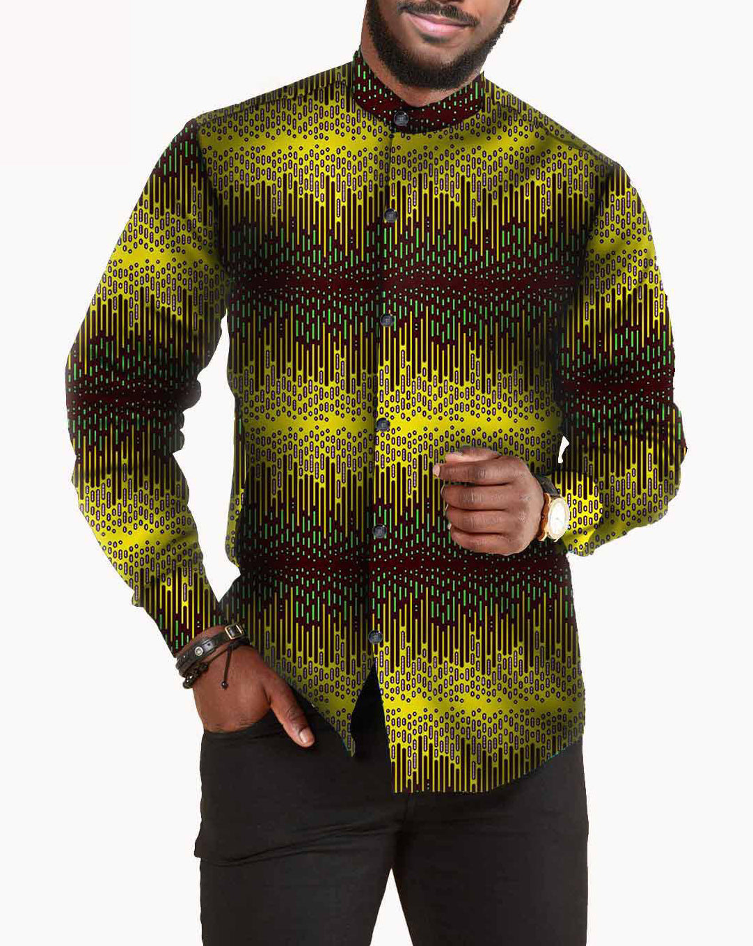 African print batik full cotton men's shirt 3