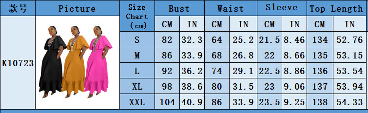 Women Pocket Ruffle Sleeve V-Neck Contrast Patchwork Dress 13