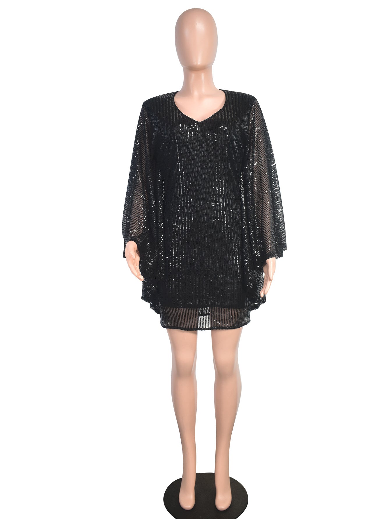 Autumn And Winter Women's Sexy V-Neck Bat Long Sleeve Dress 8