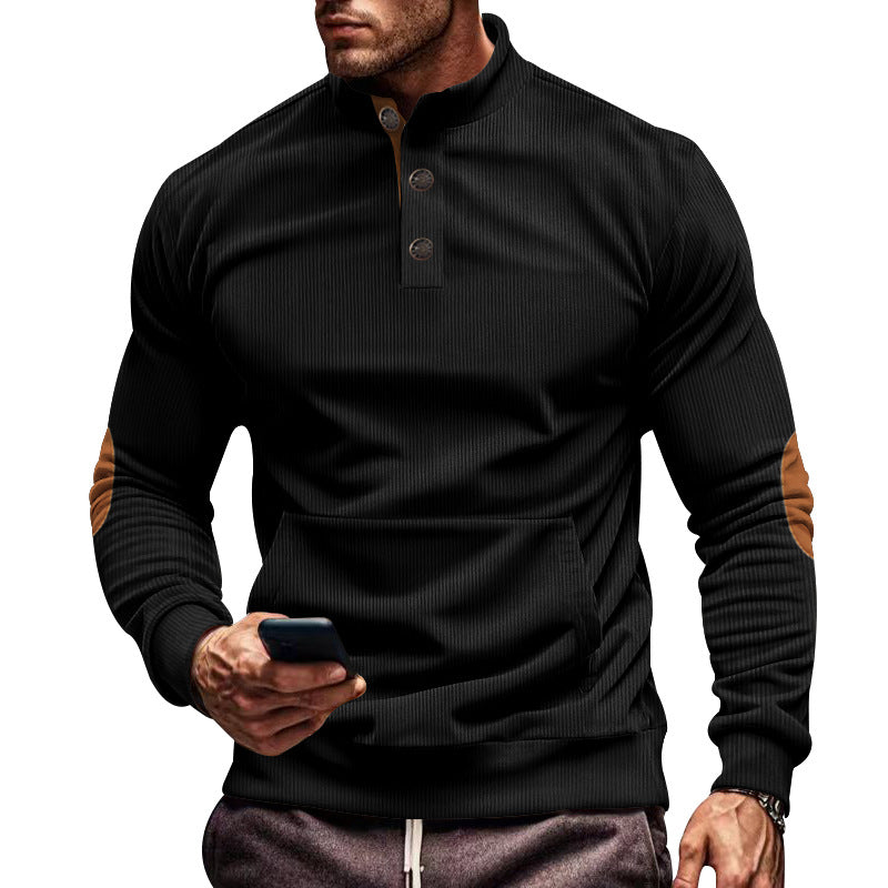 Men's corduroy Casual Stand Collar long-sleeved pocket Hoodies 11
