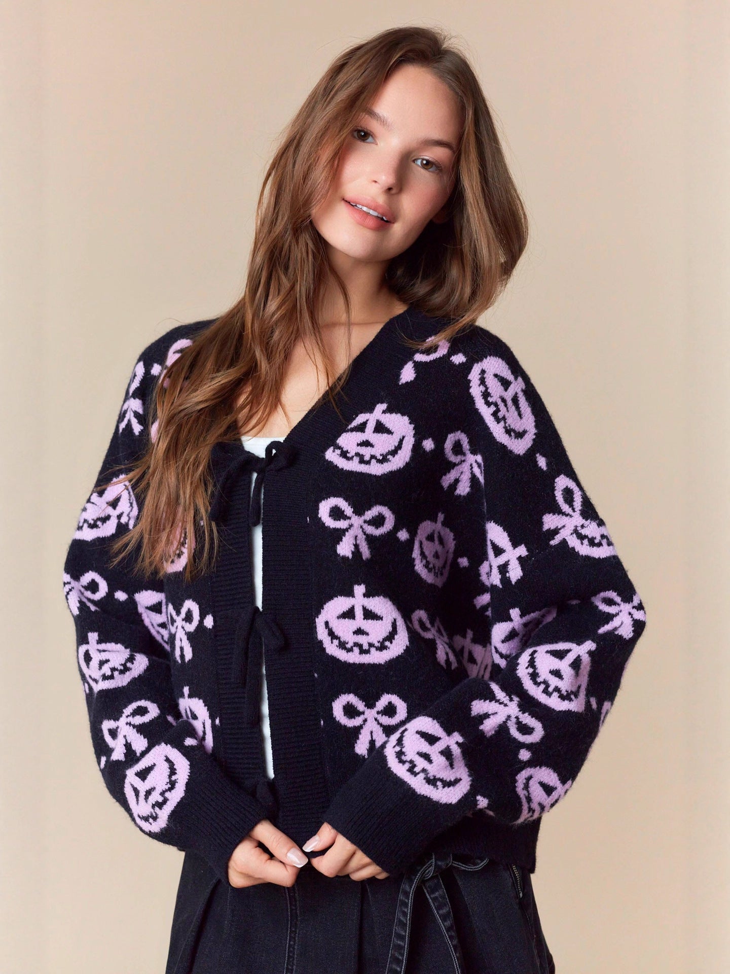 Autumn Winter Women's Halloween Jacquard V-Neck Cardigan Long Sleeve Sweater 6