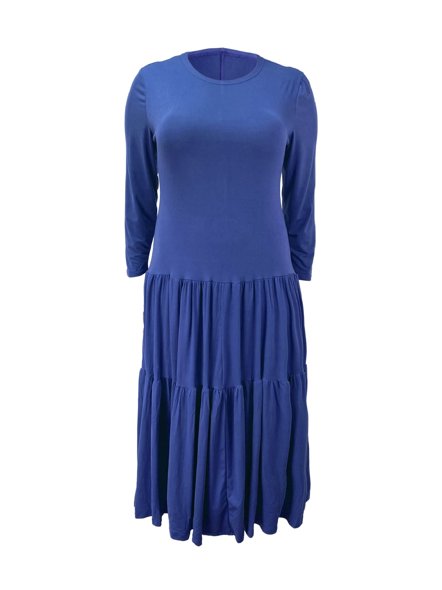 Plus Size Women Round Neck Solid Pleated Dress 20