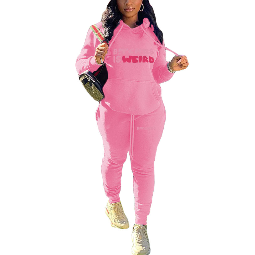 Plus Size Women's Fall/Winter Style Print Character Two-Piece Set 11