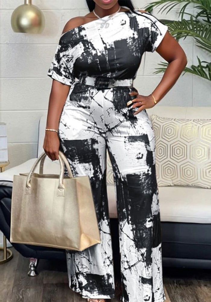 Plus Size Women Summer Print Jumpsuit