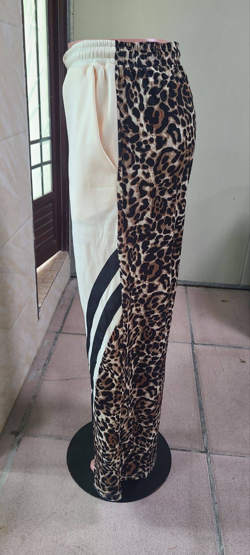 Autumn Style Street Trend Leopard Print Striped Color Block High Waist Loose Sweatpants 17