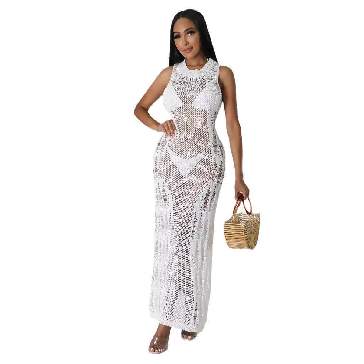 Women Dress Sun Protection Shirt Beach Long Dress Knitting Dress 15