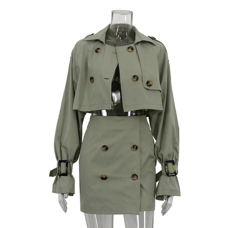 Women British style short Cargo jacket and Skirt Two Piece Set 6