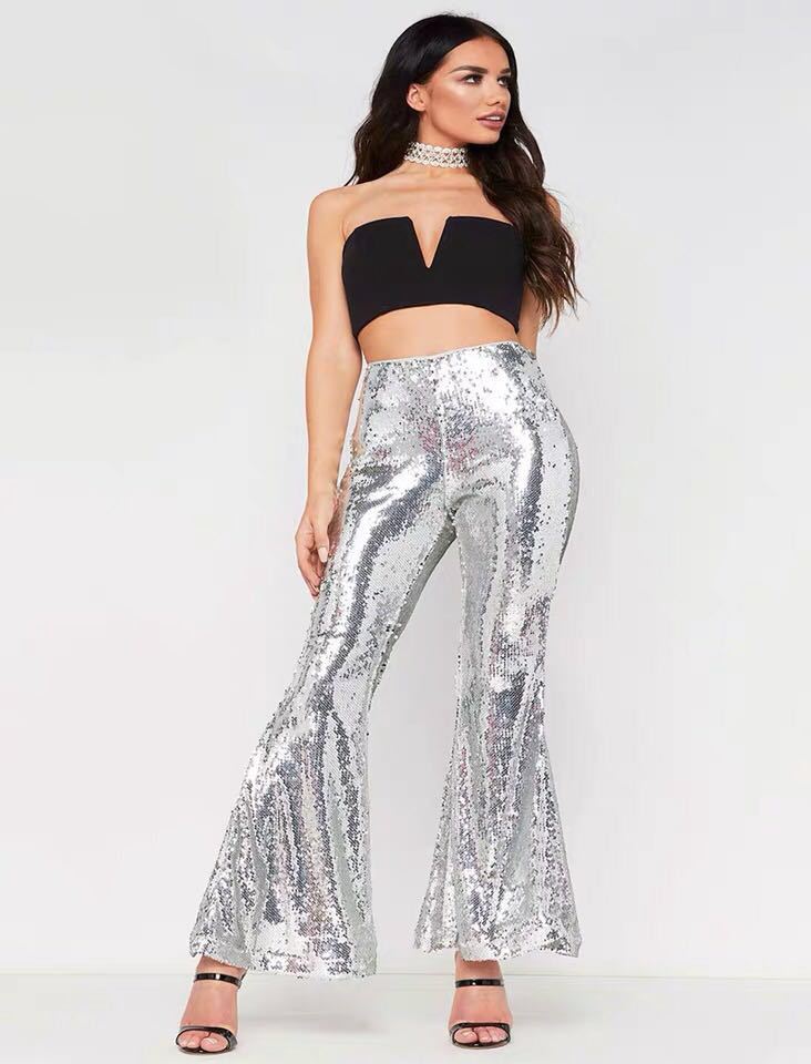 Sexy Nightclub Women's Multicolor Sequin Bell Bottom Pants 5