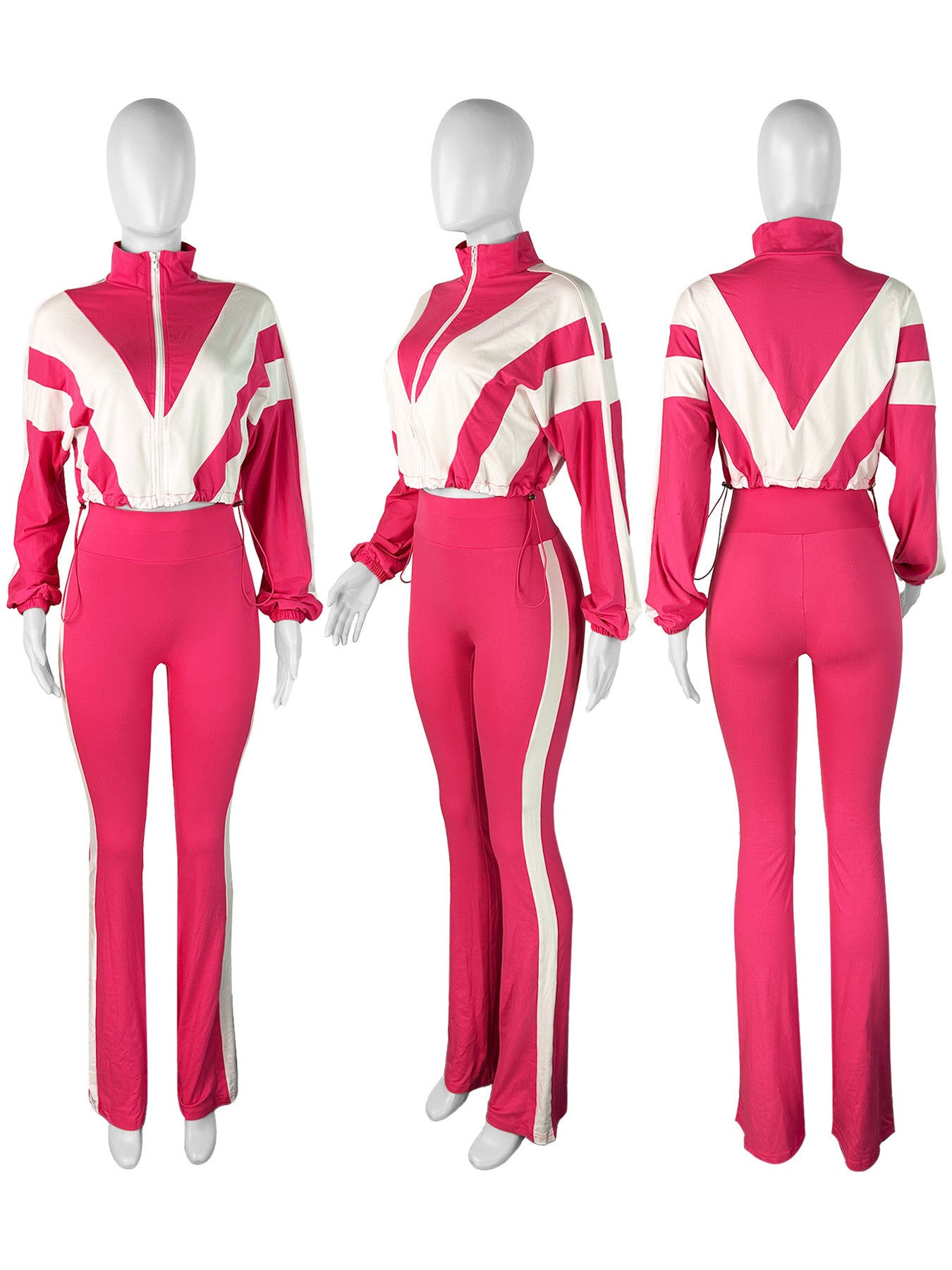 Women’s Casual Sportswear Color Block Slim Waist Two-Piece Jogger Set 16