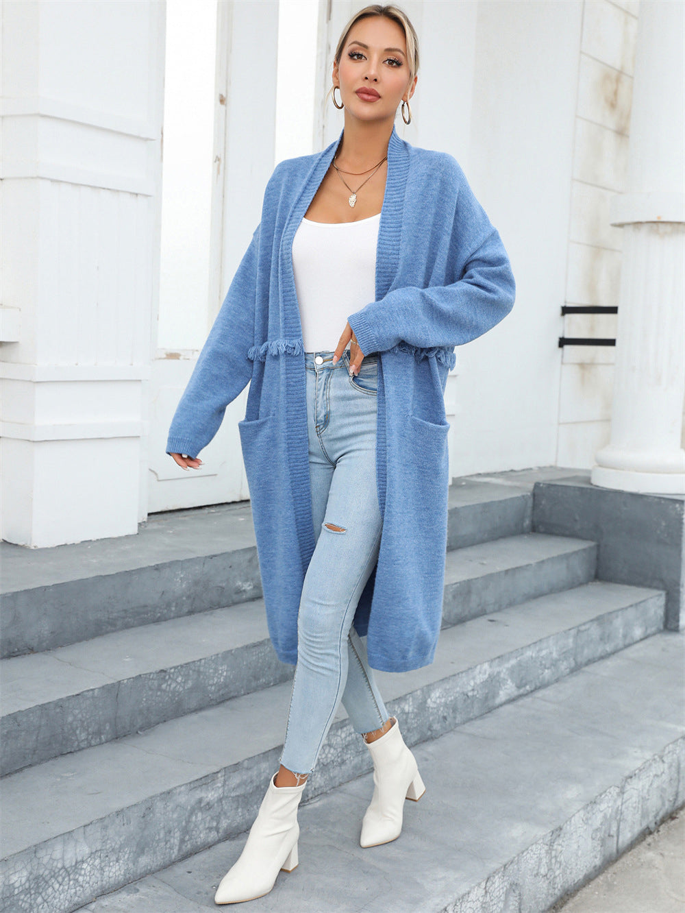 Winter Plus Size Long Cardigan Pocket Chic Fringe Sweater Coat 3