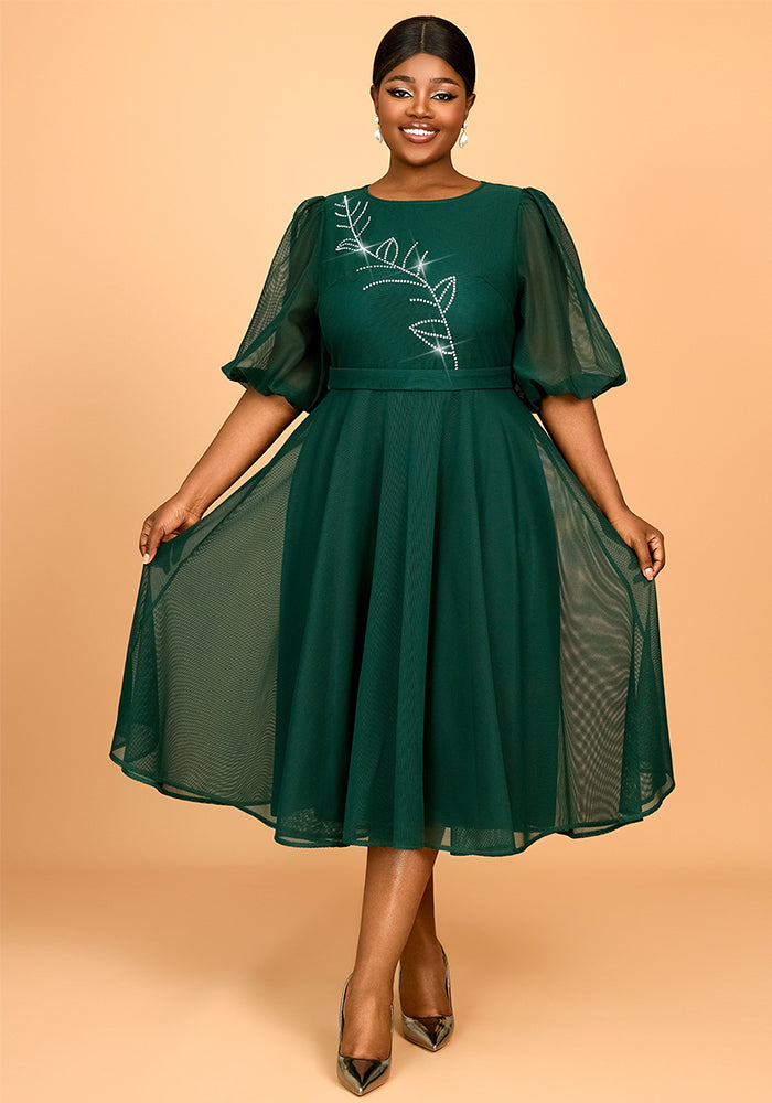 Women Plus Size Puff Sleeve Formal Party Dress