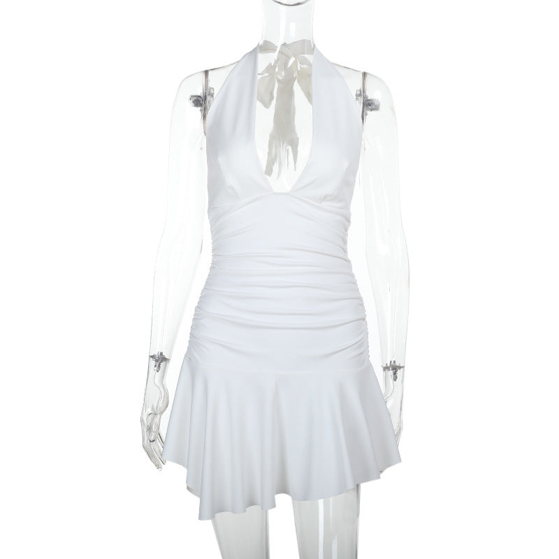 Fashion Deep V Slim Waist Asymmetric Hem Dress 4