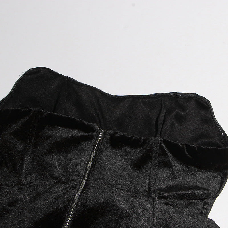 Women sexy velvet wrap chest white rose puffy dress 18