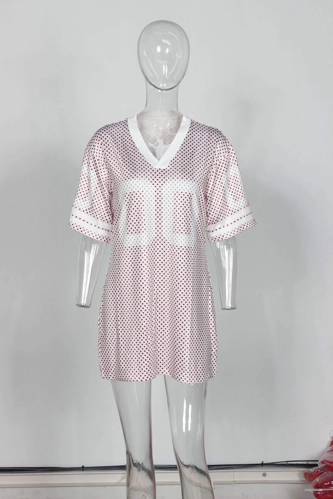 Autumn V-Neck Print Sports Jersey Loose Casual Short Dress 11