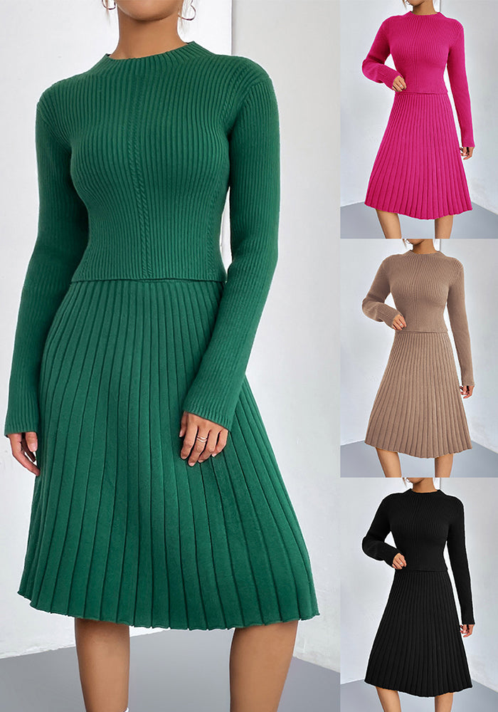 Autumn And Winter Solid Color Knitting Sweater A-Line Skirt Slim Chic Two-Piece Set