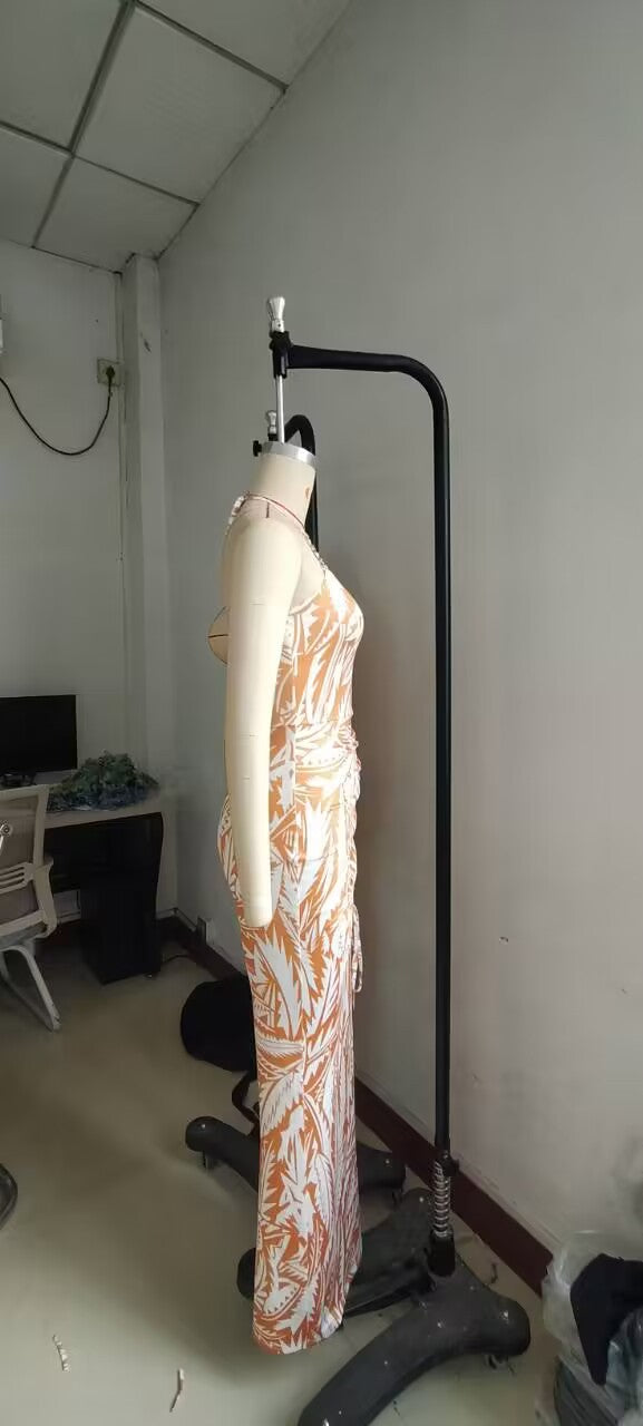 Women Sexy Halter Neck Print Dress 6