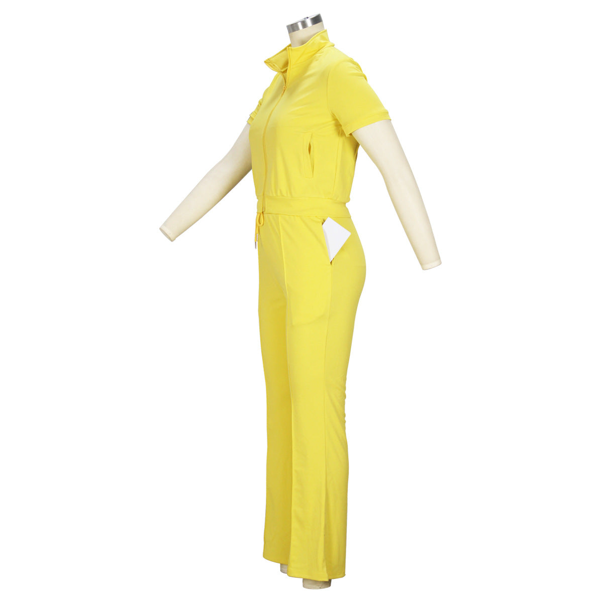 Women'S Spring Summer Short Sleeve Zip Top Bell Bottom Pants Casual Two-Piece Set 19