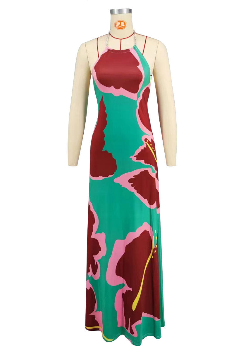 Women printed sexy backless dress 7