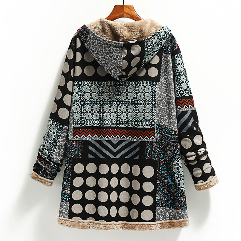 Winter Women's Printed Fleece Hooded Warm Jacket 18