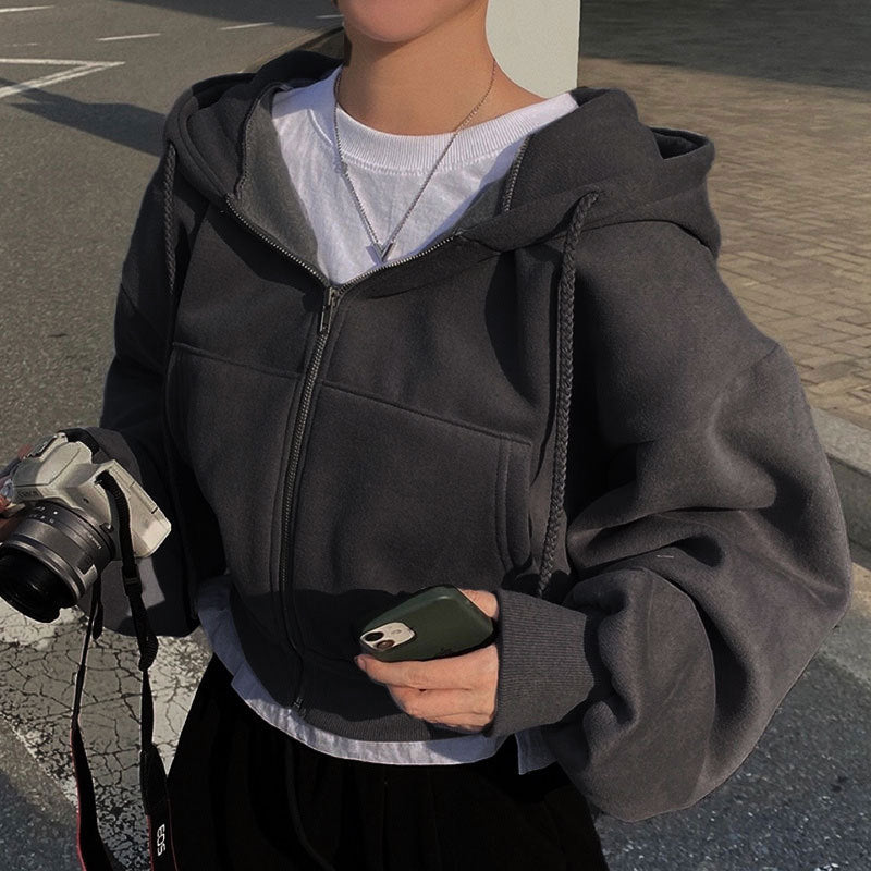 Women Fall Loose Long Sleeve Zipper Pocket Hoodies 6