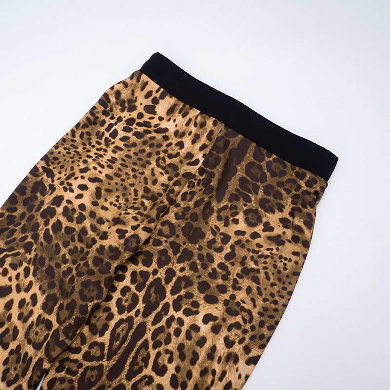 Women's Sexy Leopard Print Contrast Patchwork Tight-Fitting Straight-Leg Pants 11