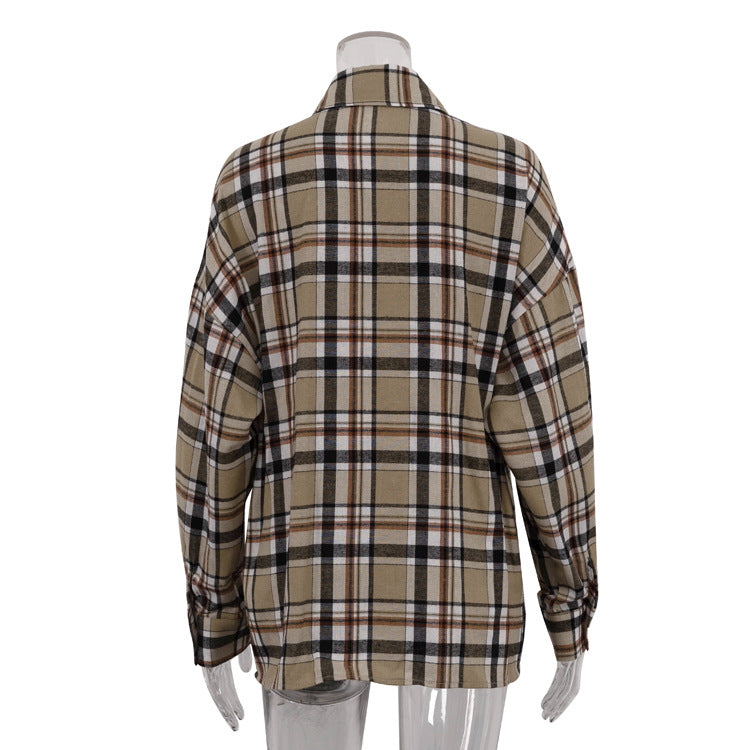 Women American long-sleeved plaid shirt irregular skirt two-piece set 7