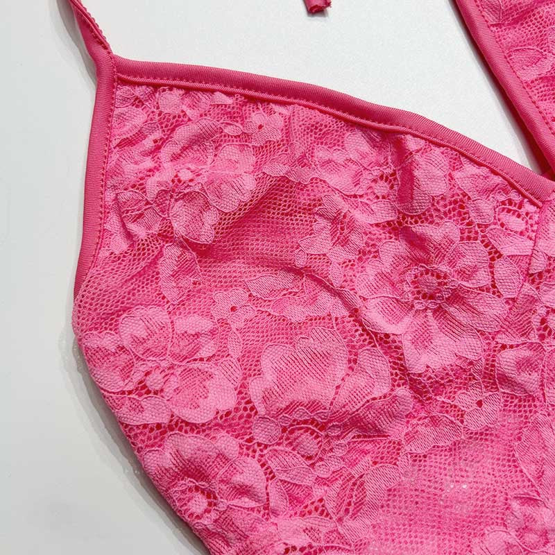 Sexy See-Through Camisole Hollow Lace Patchwork Bodycon Mini Skirt Women's Two Piece Set 20