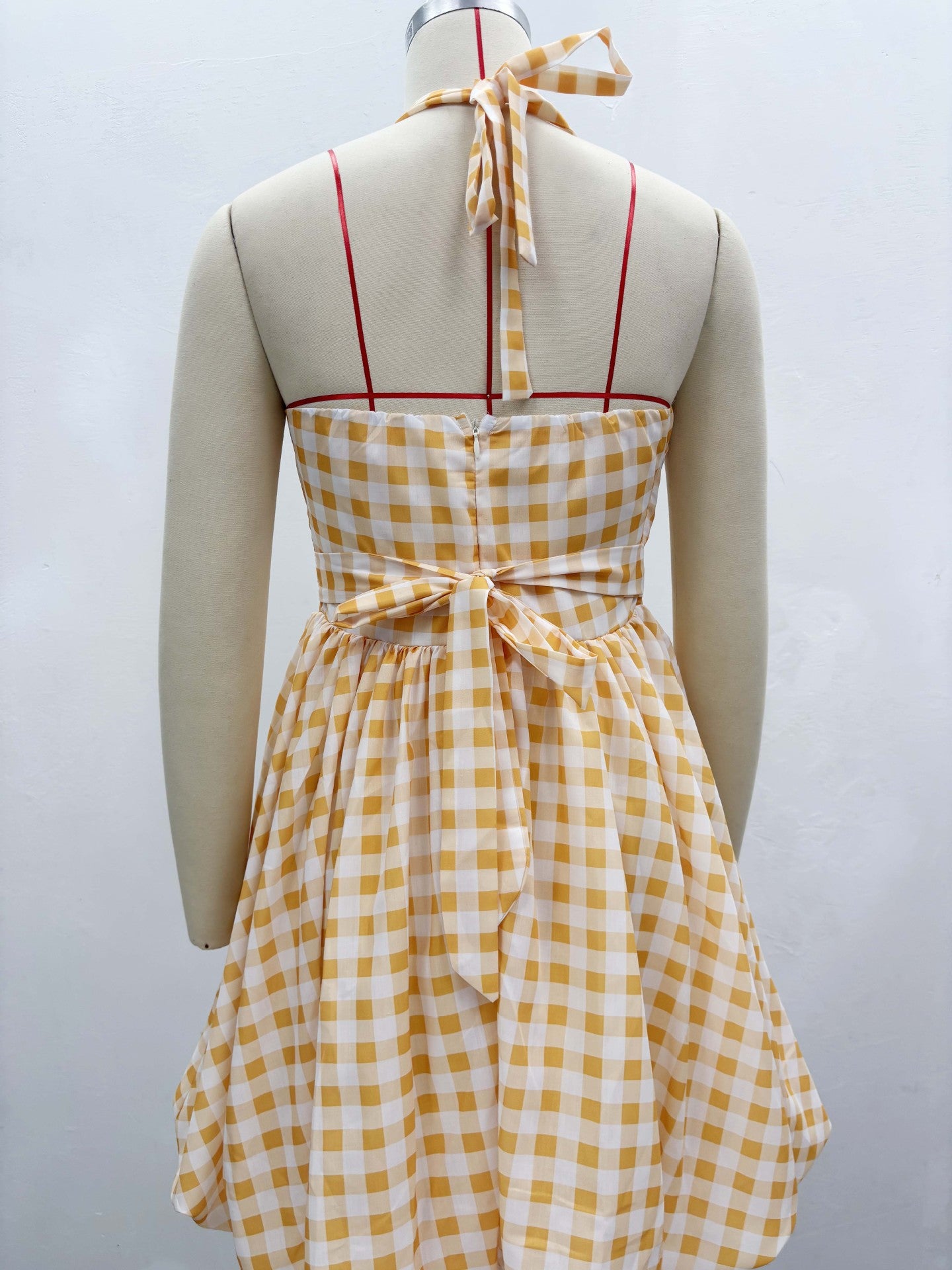 African Women sexy square-neck halter neck plaid dress 9