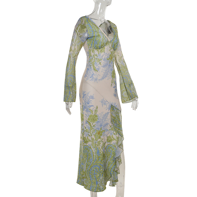 Women Fall Printed Irregular Dress 7