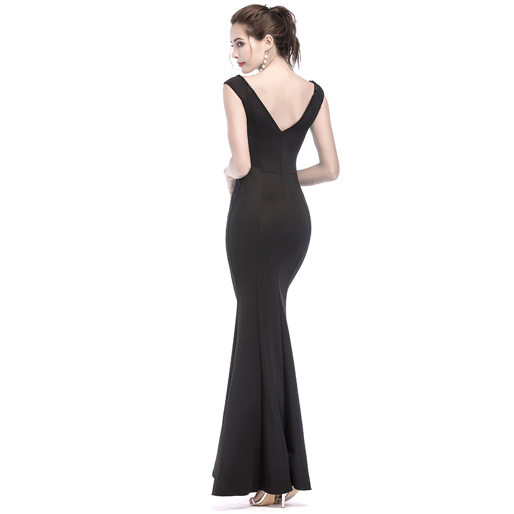 Women Elegant V Neck Slim Formal Party Maxi Mermaid Evening Dress 34